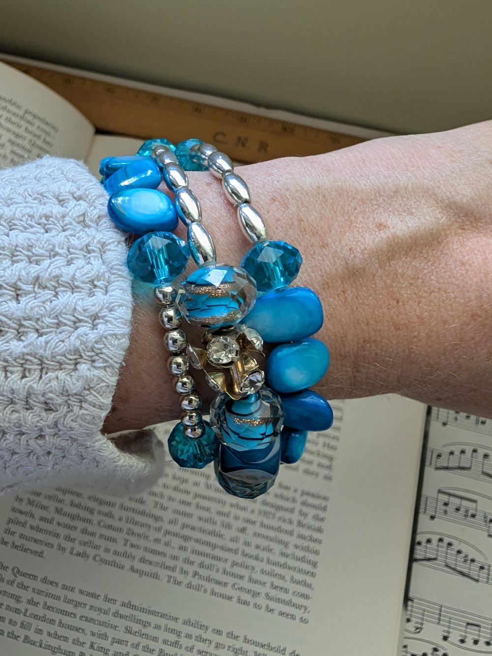 Blue Multi-Strand Beaded Bracelet Stack